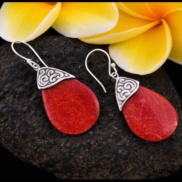 NWT Sponge Coral Drop Earrings in .925 Sterling!!! - Picture 2 of 4